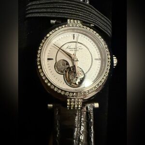 Kenneth Cole Silver Watch with Black Leather Strap